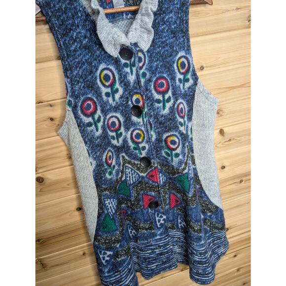 Damee Sweater Womens Large Blue Sleeveless Cardigan Vest Art - Picture 3 of 10